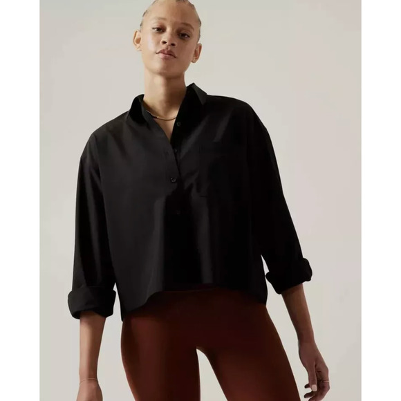 Athleta Women's Cropped Tech Stretch Top Black Plus Size: 3X NWT $119 - Picture 2 of 4